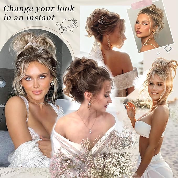 HMD Tousled Updo Messy Bun Hair Piece Hair Extension Ponytail With Elastic Rubber Band Updo Bun Synthetic Hairpieces for Women