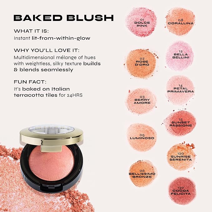 Milani Baked Blush, Powder Blush for Cheeks, Cruelty Free Makeup - Shape, Contour & Highlight Face for a Shimmery or Matte Finish -Dolce Pink