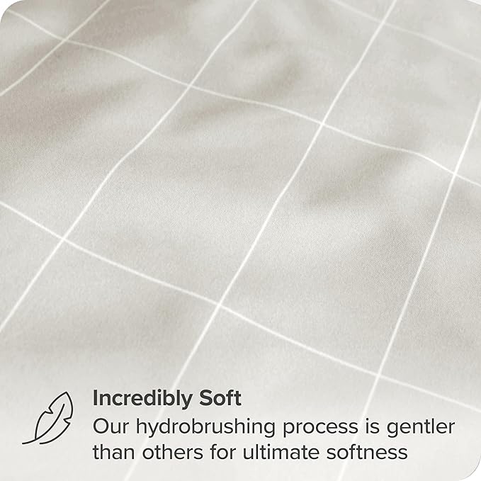 Bare Home Microfiber Pillow Cases - Standard/Queen Size Set of 2 - Cooling Pillowcases - Double Brushed - Pillowcases 2 Pack - Easy Care (Standard, Grid – Stone/White)