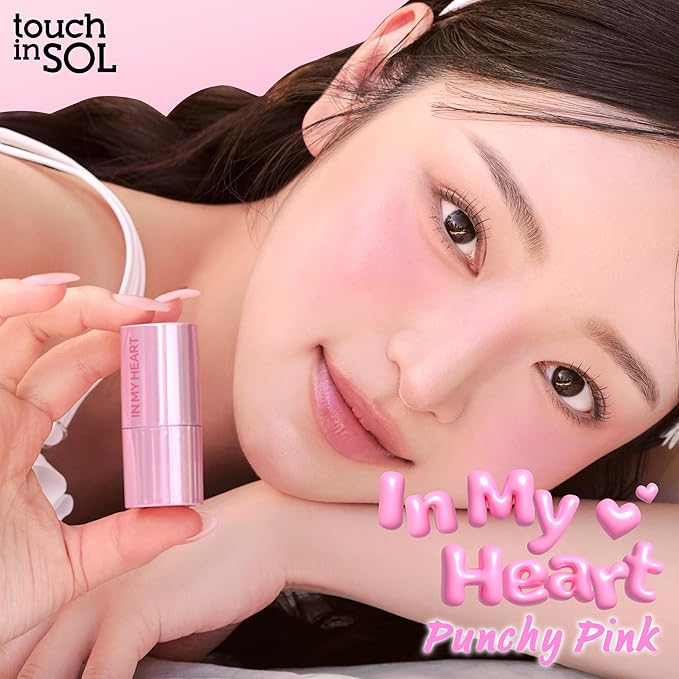 Touch in Sol In My Heart Stick Blush (#Punchy Pink) – Cream Blush Stick for Cheeks, Eyes & Lips – Korean Makeup Cheek – Creamy, Blendable Milk Blusher for Dewy Glow, Natural Finish, k beauty, 0.21 Oz
