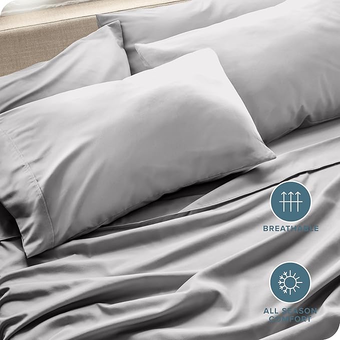 Bare Home Microfiber Bulk Pillow Cases - Standard/Queen Size Set of 4 - Cooling Pillowcases - Double Brushed - Light Grey Pillowcases 4 Pack - Easy Care (Standard - 4 Pack, Light Grey)