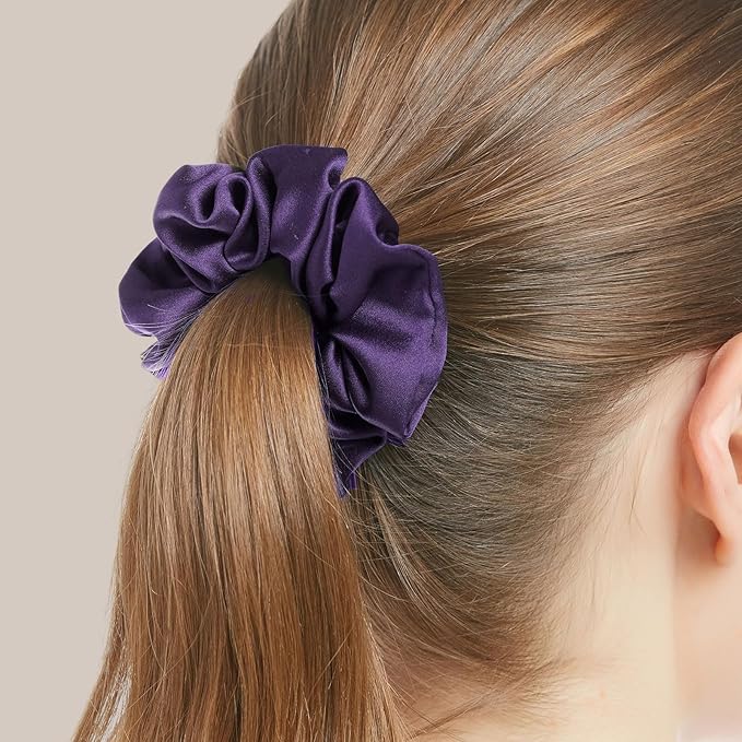 LILYSILK Silk Hair Scrunchies/Ties for Frizz & Breakage Prevention, 100% Mulberry, No Damage, Elastic ponytail Holders, 1Pc, Dark Purple