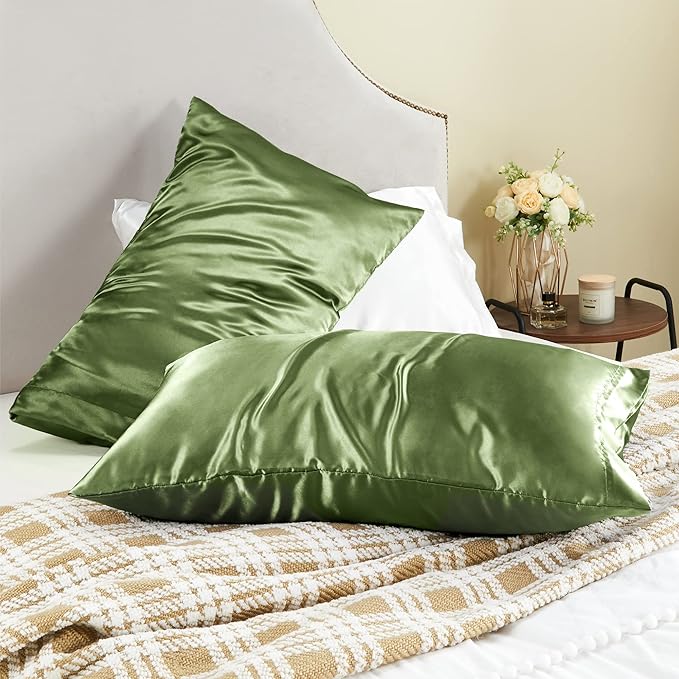 BEDELITE Satin Pillowcase for Hair and Skin, Super Soft and Cooling Similar to Silk Pillow Cases 2 Pack with Envelope Closure, Gift for Women Men(20"x26" Standard Size, Cedar Green)