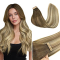GOO GOO Tape in Hair Extensions Human Hair, 3/8/613 Walnut Brown to Ash Brown and Bleach Blonde, 14inch 50g 20pcs, Skin Weft Seamless Invisible, Silky Straight with Thick Ends, Remy Human Hair