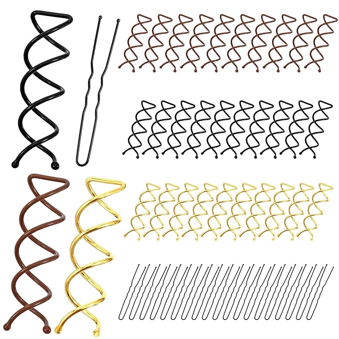 50 Pcs Spiral Hair Pins Set Spin Pins Spiral U Bobby Pins Round Tips Bun Hair Style DIY Twist Barrette Durable Non-Scratch Corkscrew Design for Girls Women Effortless Bun Hairstyles