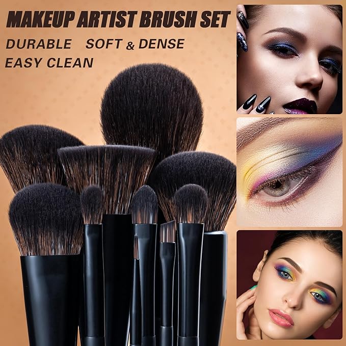 LORYP Black Makeup Brushes Set 21Pcs Powder Blush Foundation Concealer Highlighter Brush Vegan Pro Face and Eye Brush Kit