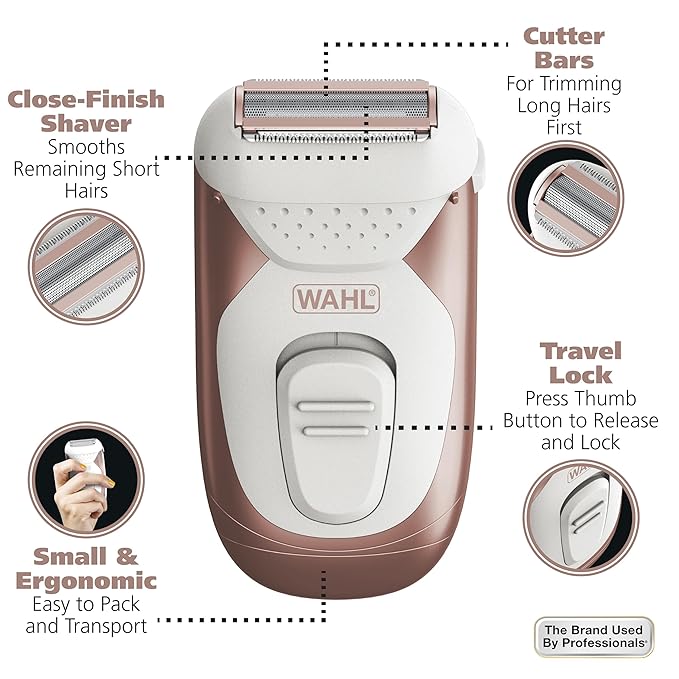 Wahl Smooth Confidence Ladies Waterproof Cordless Battery Shaver for Legs, Bikini Line, and Armpits - Model 7067