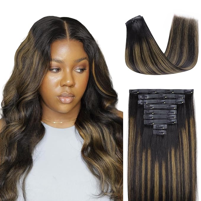 Lashey Seamless Clip in Hair Extensions Human Hair 150g 9pcs Straight Natural Black Mixed Chestnut Brown 20 Inch Clip ins with Soft PU Weft Invisi Edge Hair