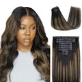 Lashey Seamless Clip in Hair Extensions Human Hair 130g 9pcs Straight Natural Black Mixed Chestnut Brown 16 Inch Hair Extensions with PU Soft Invisi Edge for Women