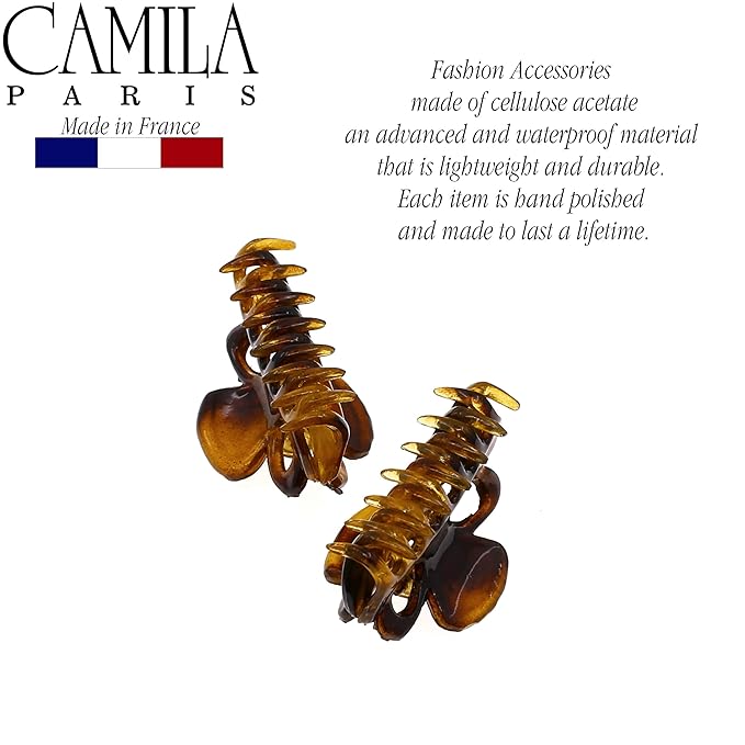 Camila Paris CP2608/2 French Hair Clip for Women, Set of 2 Small 1 inch Girls Hair Claw Clip Jaw Fashion Durable Styling Hair Accessories for Women, Ladies Strong Hold Grip Clamp, Made in France