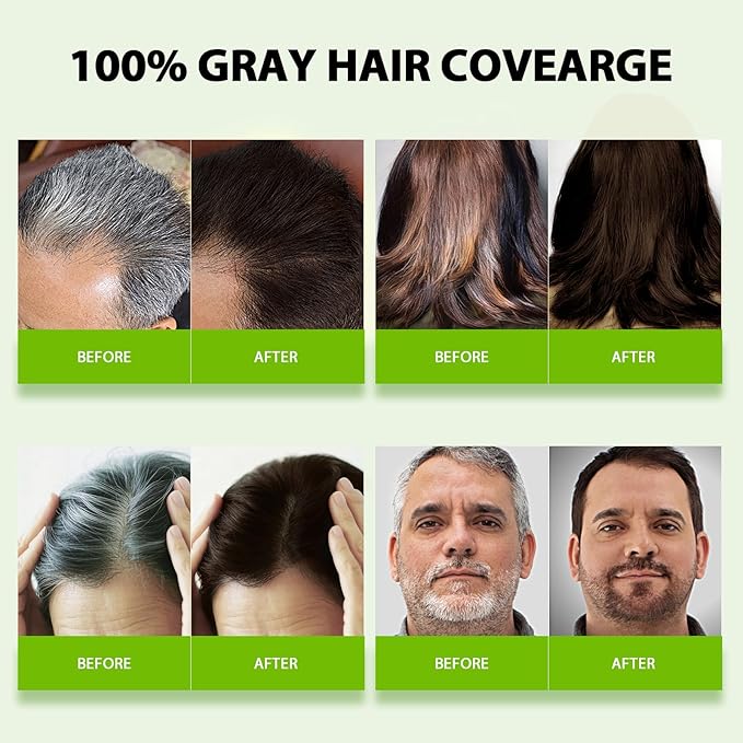 Dark Brown Hair Dye Shampoo for Women & Men, 15 Min Gray Coverage, 3 in 1 Semi-Permanent Color with Natural Herbal Ingredients, Lasts 60 Days