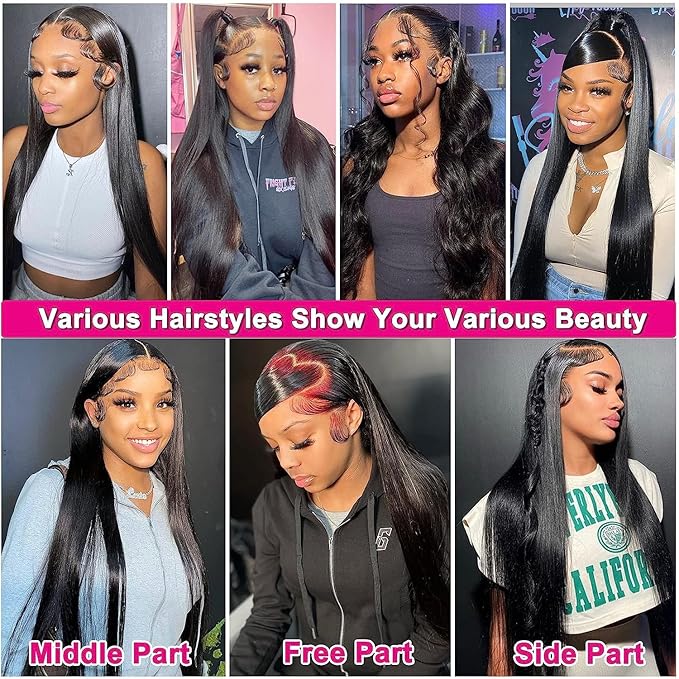 Lemoda 13x6 Straight Lace Front Wigs Human Hair 180% Density 13x6 HD Transparent Lace Front Wig Pre Plucked 15A Brazilian Virgin Glueless Human Hair Wigs for Women 24 Inch