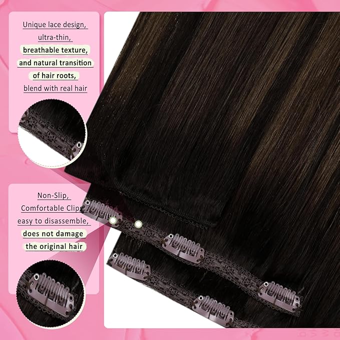 YoungSee 150G Clip in Human Hair Extension Balayage Real Hair Extensions Clip in Human Hair Dark Brown Mix Medium Brown Thick Human Hair Clip ins Extensions for Natural Look 22Inch 7Pcs