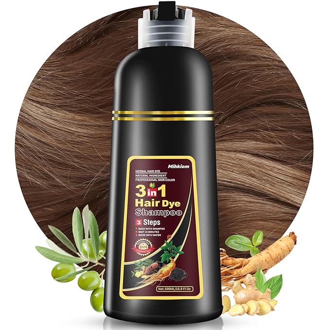 Dark Brown Hair Dye Shampoo 3 in 1 for Women & Men, 100% Hair Color for Gray Hair Coverage - Natural Plant -Champu Para Canas, Champu Para Pintar el Pelo