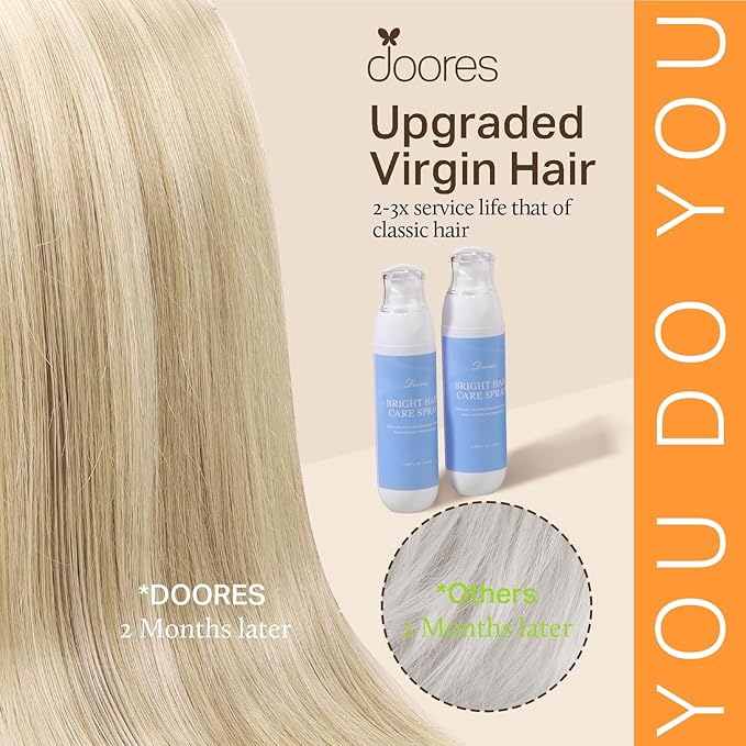 DOORES Human Hair Clip in Extensions, Dark Blonde Highlighted Bleach Blonde 22 Inch 110g 7pcs, Seamless Clip in Hair Extensions Real Human Hair Skin Weft Remy Straight Hair Invisi Edge Hair Extensions