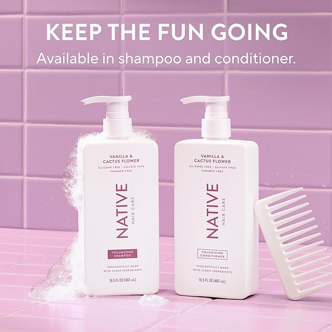 Native Vanilla & Cactus Flower 2-in-1 Shampoo & Conditioner Contain Naturally Derived Ingredients |All Hair Type Color & Treated, Fine to Dry Damaged, Sulfate & Dye Free - 2-Pack