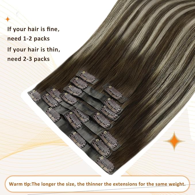 Full Shine Clip in Extensions for Women Dark Brown Balayage Seamless Hair Extensions Clip in Dark Brown Ombre Platinum Blonde Invisible Hair Extension 16 Inch 8 PCS 120G