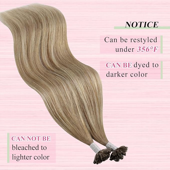 YoungSee Human Hair U Tip Hair Extensions Ombre Utip Remy Hair Extension Balayage Light Brown Ombre Blonde U Tips Human Hair Extensions Straight U Tip Keratin Hair Extension for Short Hair 50s/50g