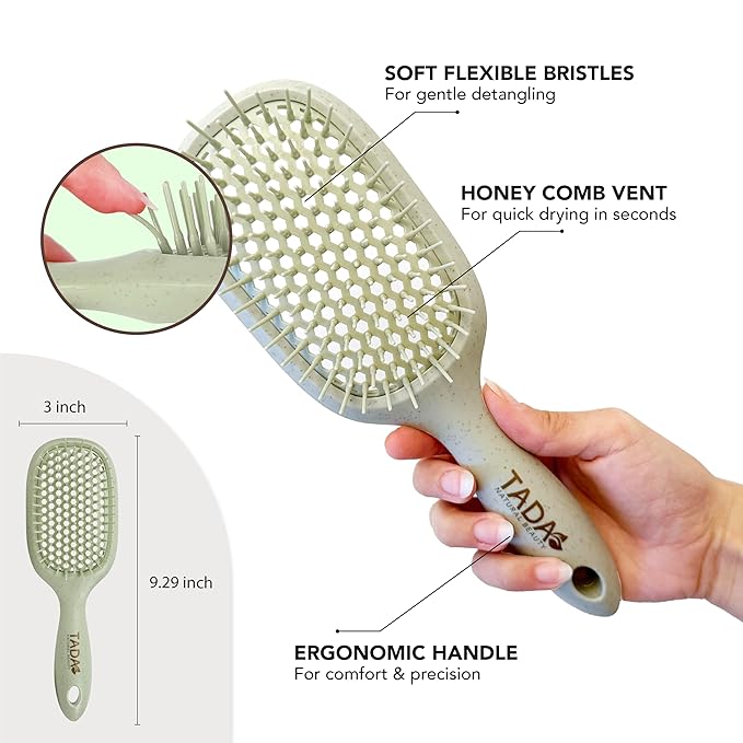TADA Natural Beauty Hair Brush Detangler for Curly, Thick, Wavy, and Thin Hair - Ventilation Holes for Quick Drying and Styling, Detangler Brush for Women, Men, Kids (4 Colors) (4PK)
