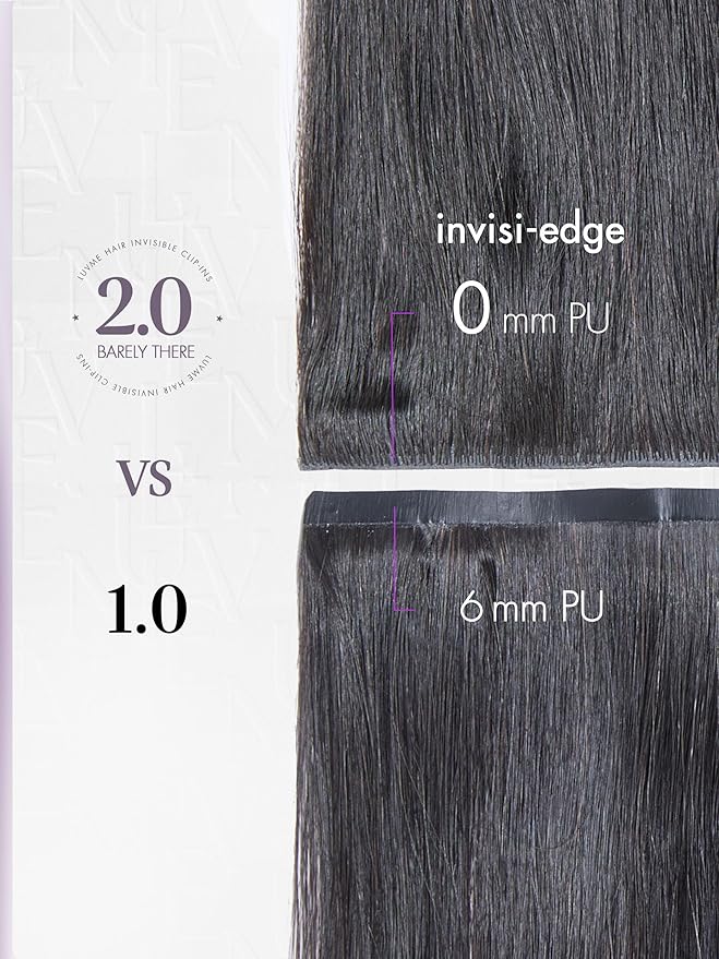 LUVME Invisible Clip in Hair Extensions Silky Straight Real Human Hair, Remy Hair Clip ins for Women, Natural Human Hair, 24 inch 110g 6Pcs, Natural Black