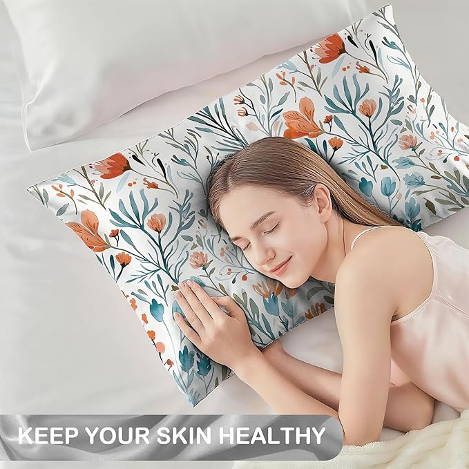 Satin Pillowcase 1 Pack-Watercolor Flowers Small Floral Silky Pillow Cover for Hair and Skin,King Size 20x36 Inch Soft Cooling Printed Pillow Cases with Hidden Zipper,Gifts for Women Men