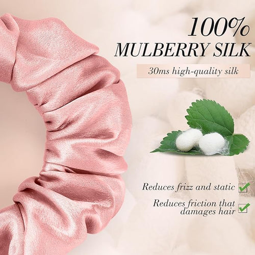 4Pcs Mulberry Silk Hair Scrunchies, Silk Hair Ties for Hair Sleep for Frizz Breakage for Women Girls Christmas Gifts