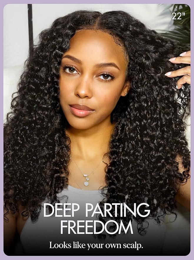 LUVME HAIR 7x6 HD Lace All-Day Comfort Burmese Messy Curly Wig PartingMax Lace Wigs Lace Front Wigs Human Hair Pre Cut Plucked Lace Frontal Glueless 22 Inches Natural Black Color