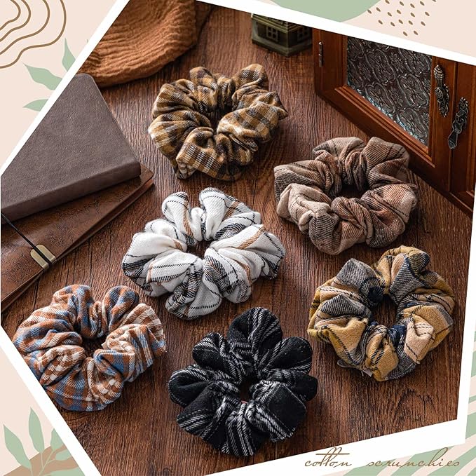 WILLBOND 12 Pcs Plaid Scrunchies for Women Girls Buffalo Plaid Hair Ties Cotton Scrunche Scrunchy Ponytail Holders Hair Accessories(Classic)