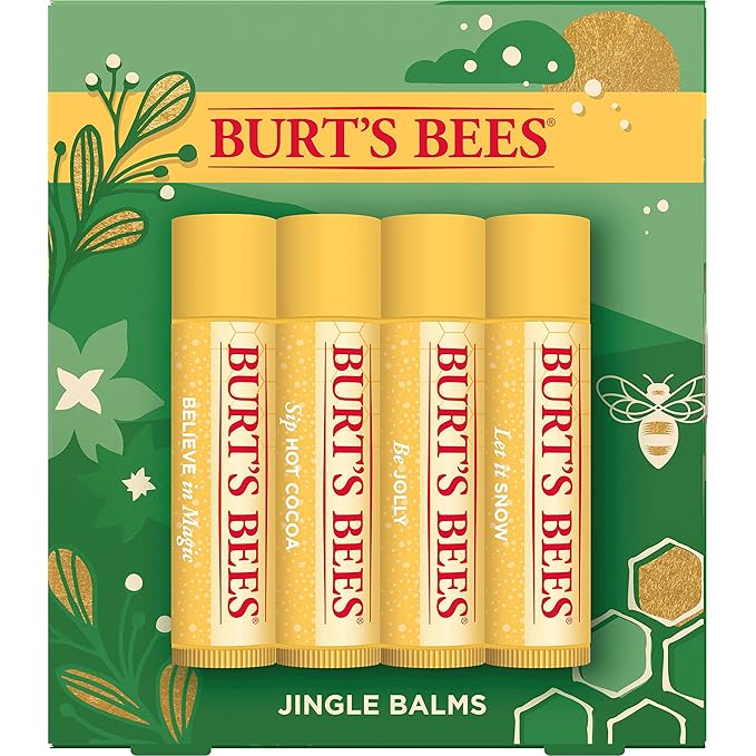 Burt's Bees Christmas Gifts, 4 Lip Balm Stocking Stuffers Products, Jingle Balms Set - Classic Beeswax Moisturizing Lip Balm