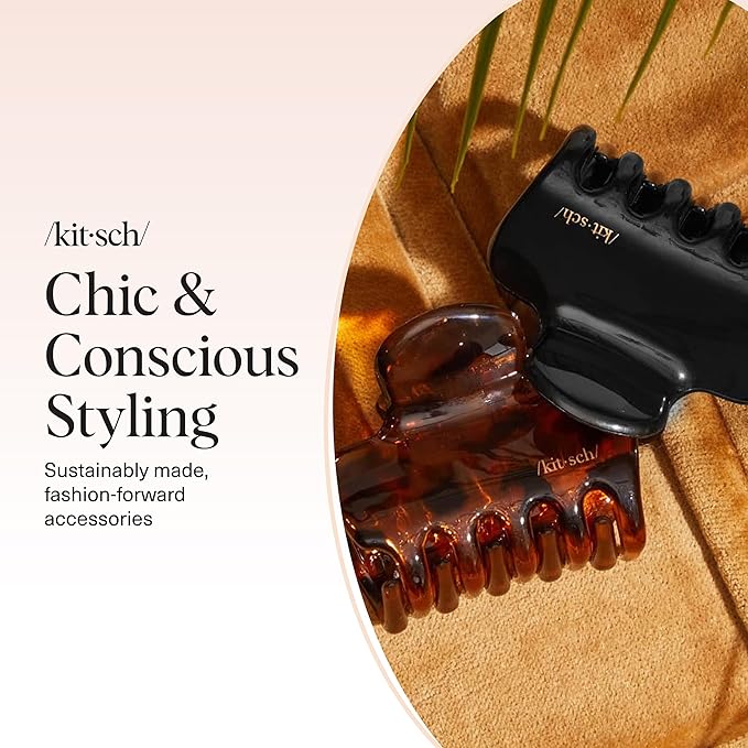 Kitsch Medium Claw Clips for Women - Strong Hold & Stylish Glossy Puffy Design Hair Accessories | Half-Up or Full Updos | Ideal Gifts for Women - 2pc Set, Black & Tort