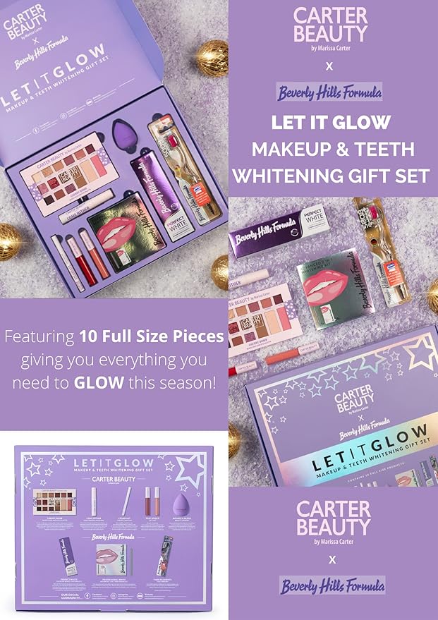 Carter Beauty Let It Glow Make Up and Teeth Whitening Set for Women 10 Pc