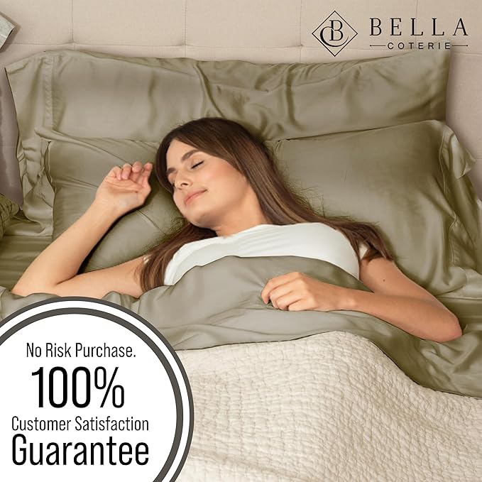 Bella Coterie | Luxury Bamboo Queen Size Pillowcase Set | 100% Organically Grown Bamboo Viscose | Ultra Soft | Cooling | 2 Pcs [Olive]
