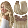 YoungSee 150g Balayage Clip in Hair Extensions Golden Brown with Blonde Balayage Human Hair Clip in Extensions Ombre Blonde Real Hair Extensions Clip in Human Hair 24inch