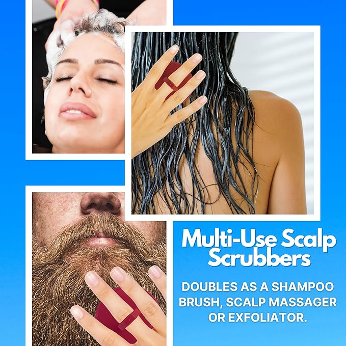 G.B.S Scalp Exfoliator 4 Pack - Shampoo Brush, Scalp Scrubber for Dandruff Removal, Massager & Hair Exfoliator - Red & Black