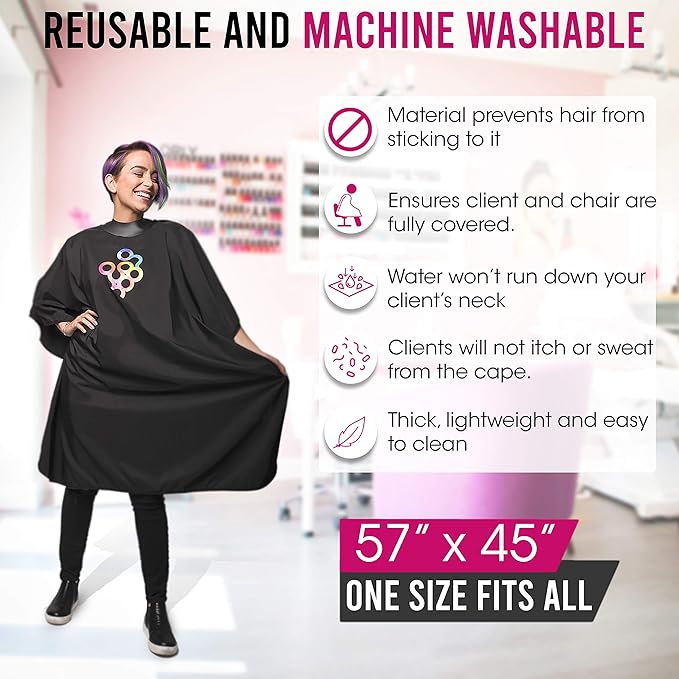 FRAMAR Professional Hair Cutting Cape – Hair Cutting Capes For Adults, Salon Cape For Hair Cutting, Capa De Peluqueria Professional, Barber Capes, Haircutting Capes For Adults – Rubberized Collar