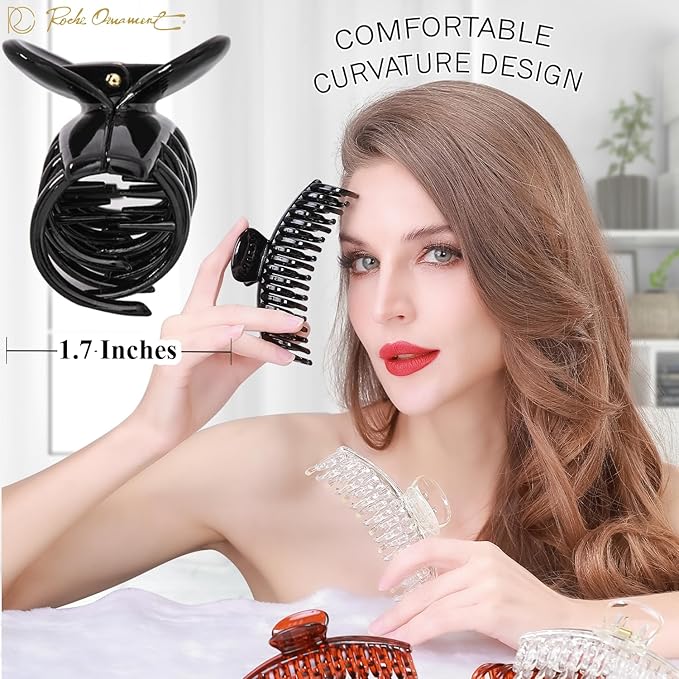 RC ROCHE 6 Pcs Double Claw Hair Clip Tooth Claw Clip Grip Tooth Jaw Clamps Thin Fine Hair Strong Hold No Slip Undo Clutchers for Women, Medium Clear Brown and Black