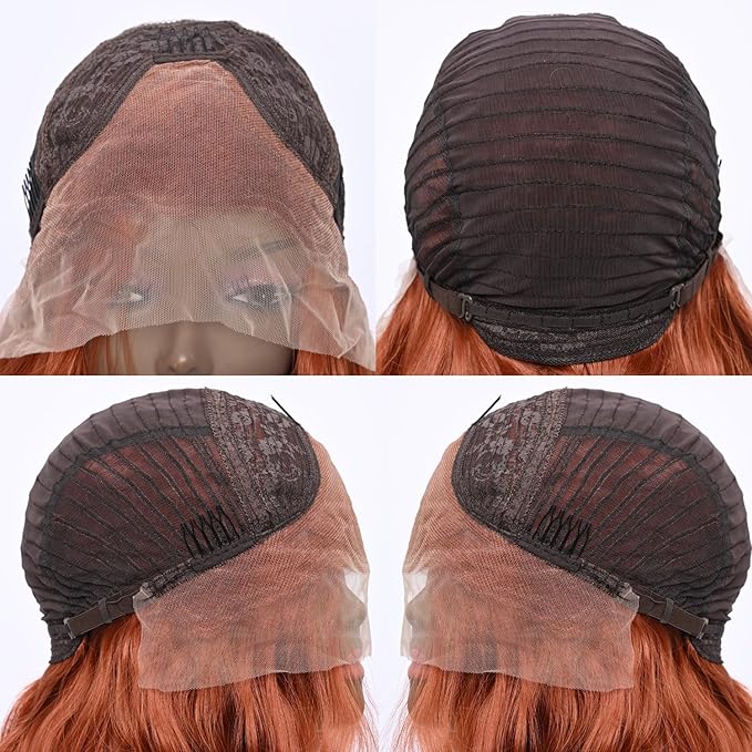Long Copper Red Synthetic Lace Front Wig Heat Resistant Body Wave Lace Front Wavy Wigs Free Part Natural Hair Wig for Women 24 Inch Fashion Glueless (24 Inch, Copper Red)