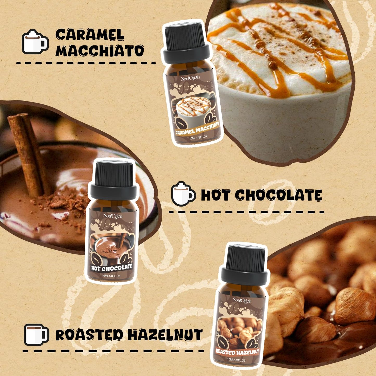 Coffee Fragrance Oils Set, Essential Oil for Diffuser, Diffuser Oil, Use for Soap Candle Making,Caramel Apples, Pumpkin Pie, Candy Corn, Halloween Cookies, Popcorn Balls, Snickers Bars