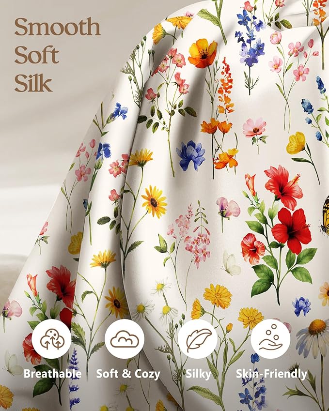 2 Pack Mulberry Silk Pillowcase for Hair and Skin - Queen Size 20 x 30 Inches with Hidden Zipper New Retro Flower 19 Momme Soft Sleeping Silk Pillow Case for Women, Moms