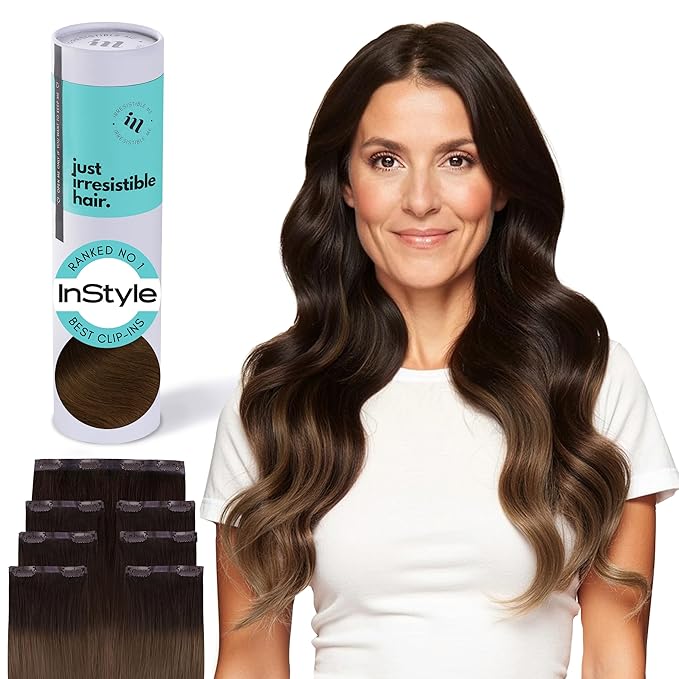 Irresistible Me Real Human Hair Extensions Clip Ins – 100% Human Hair Clip In Extensions for Length & Volume – Invisible Extension – Heat Resistant & Dyeable – Brown Melt, 24 Inches