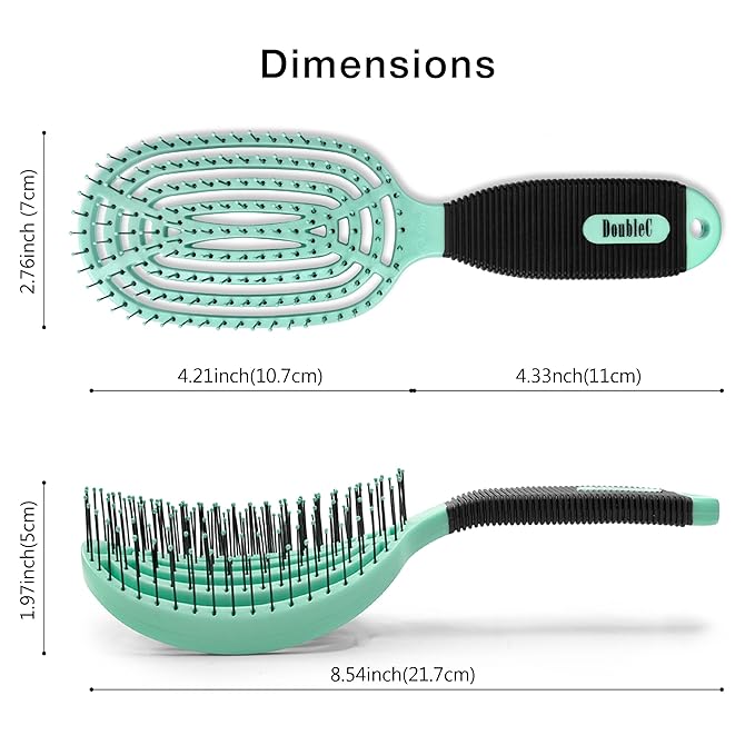 NuWay 4HAIR DoubleC U.S. Patented Double Curved Detangling Brush is Hair Dryer Safe (Mint Green)
