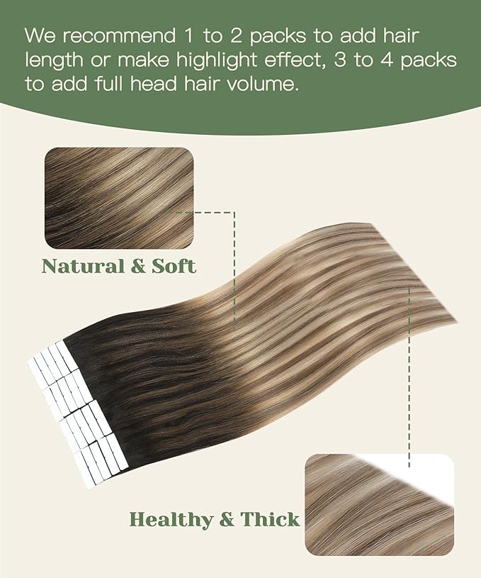 SURNEL Injection Tape in Extensions Real Human Hair 18Inch Dark Brown to Dirty Blonde Invisible Tape in Extensions 20 Pcs 40g(#2618,18)