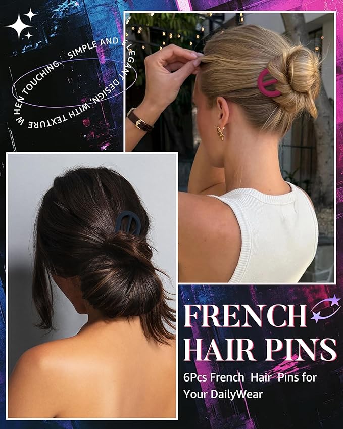 French Hair Pin for Women - U-Shaped Hair Fork for Updos, Chignons & French Twists, Durable Acrylic, Secure & Elegant Styling for All Hair Types (Dark Colors (Matte))