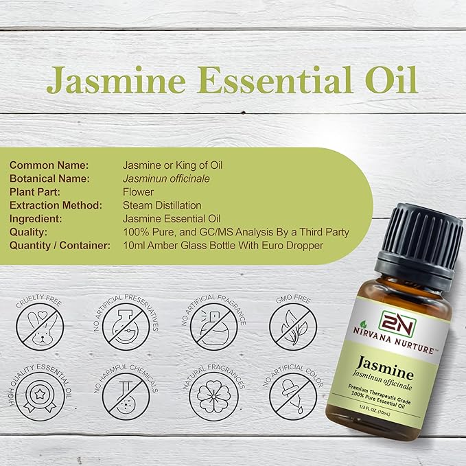 Jasmine Essential Oil 100% Pure Premium Therapeutic Grade, Undiluted - Aromatherapy Diffuser for Calm and Relaxation, Skin Care, Hair Care