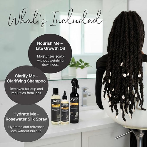3-Step Loc Maintenance Kit - Clarify Weekly, Hydrate Daily & Seal Moisture | Shampoo, Rosewater Spray & Lightweight Oil for Locs & Textured Hair - Supports Healthy, Breakage-Free Locs