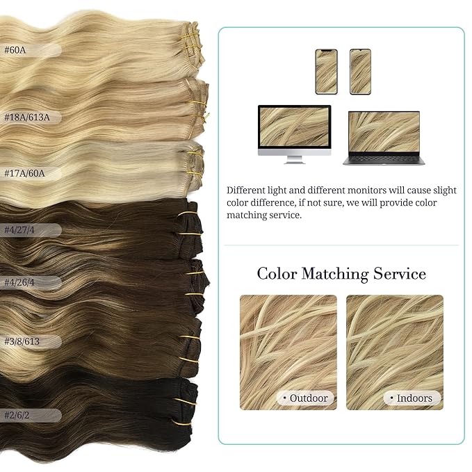DOORES Clip in Human Hair Extensions, Dark Blonde Highlighted Bleach Blonde 150g 9pcs 20 Inch, Remy Hair Extensions Clip in Real Natural Hair Extensions Straight Thick