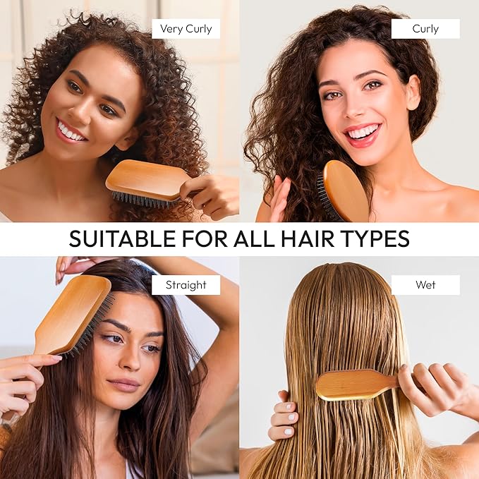 RED Premium Evergreen 100% Wooden Paddle Brush - Detangling Hair Brush With Long Bristles for Thick, Curly, Thin, Wet or Dry Hair (Oval Paddle)