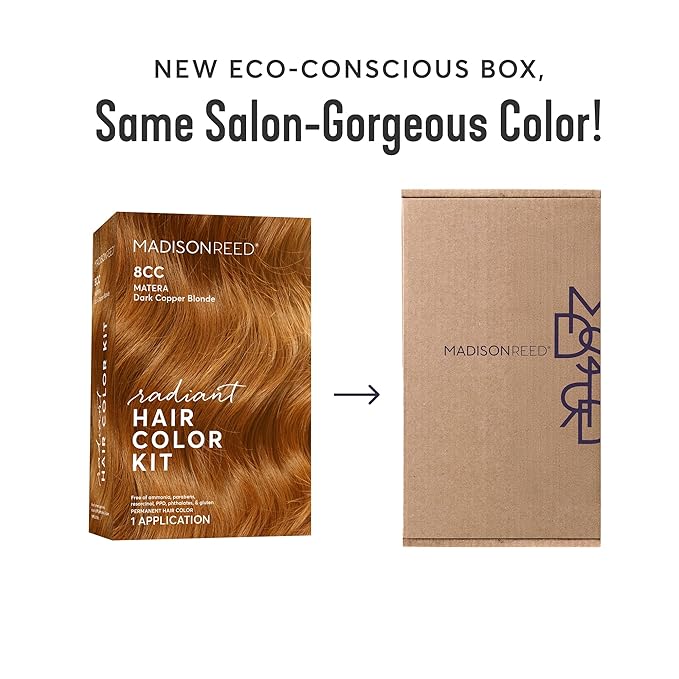 Madison Reed Radiant Hair Color Kit - 8CC Dark Vivid Copper Blonde (Matera Marigold) Vivid Color Permanent Hair Dye, PPD-Free & Ammonia-Free, 2 Pack