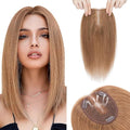 Hairro 100% Human Hair Topper No Bangs, Real Clip in Hair Hairpieces for Women, 3.94x4.72" Silk Base for Thinning Receding High Hairline, 12 Inch Light Brown Middle Part