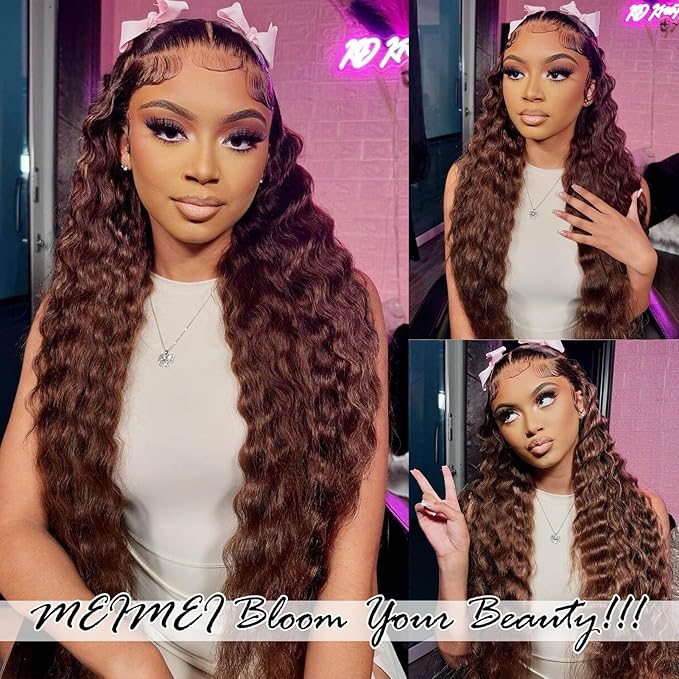 Chocolate Brown 250% Density HD Lace Front Wigs Human Hair Loose Wave 100% Real Human Hair 15A Full 13x4 Large Lace Space Loose Deep Wave Wig, Breathable No Tangle No Shedding Triple Lifespan 3X